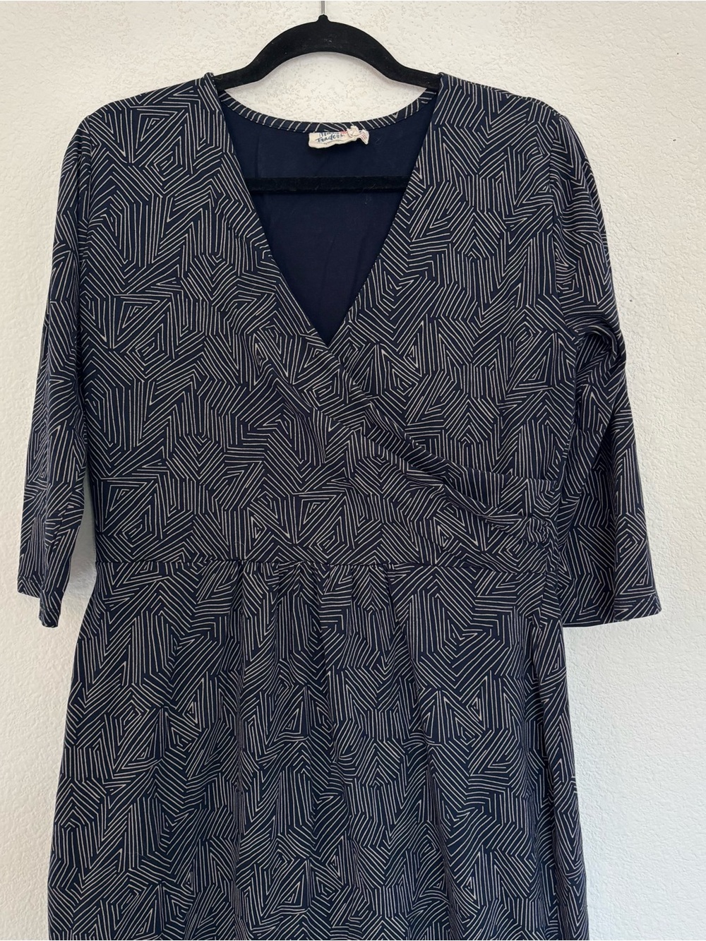 Mata Traders Navy and White Geometric Midi Wrap Dress